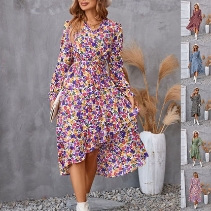Robe Élégance Florale Manches Longues et Volants