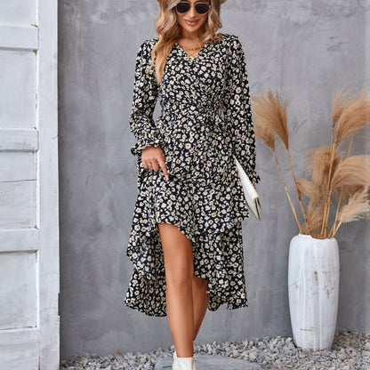 Robe Élégance Florale Manches Longues et Volants